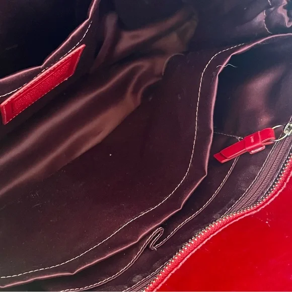 COACH Signature Embossed Patent Red Leather Laptop Diaper Tote Bag XL - Picture 11 of 14